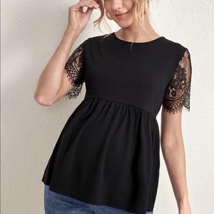 Maternity Lace Sleeve Ruffle Hem Top